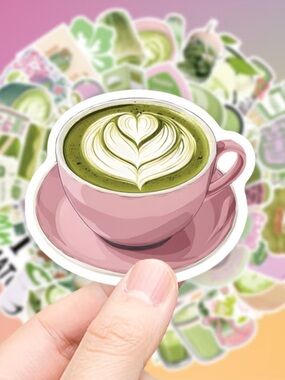 50-Piece Matcha Aesthetic Sticker Set | Pink & Green | Boba, Matcha, Tea, Kawaii